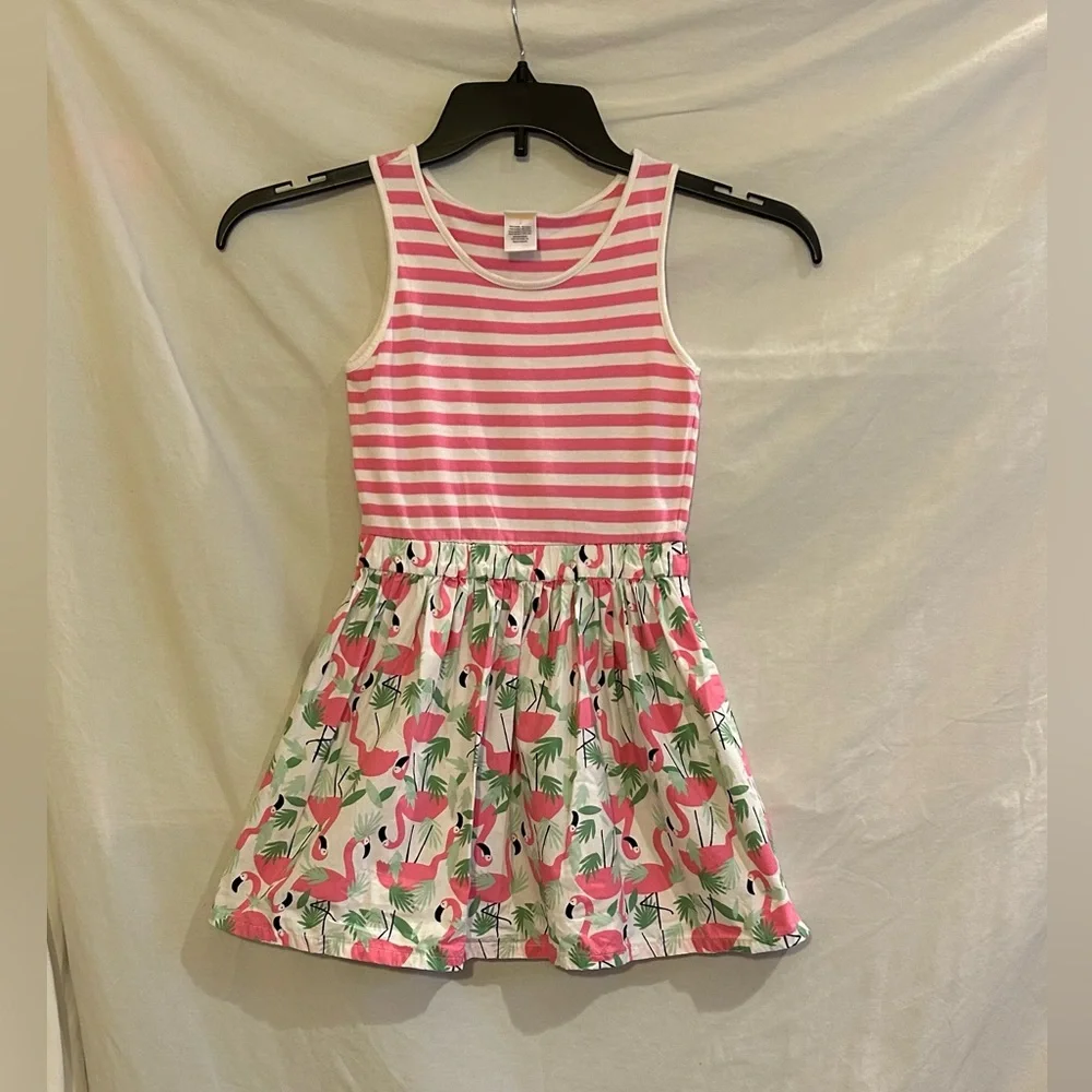 Gymboree Girls 7 Pink White Striped Flamingo Sleeveless Dress Tropical Beach